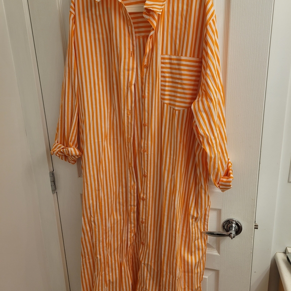 Redsky Dresses & Skirts - Orange and White Striped Button-Up Dress